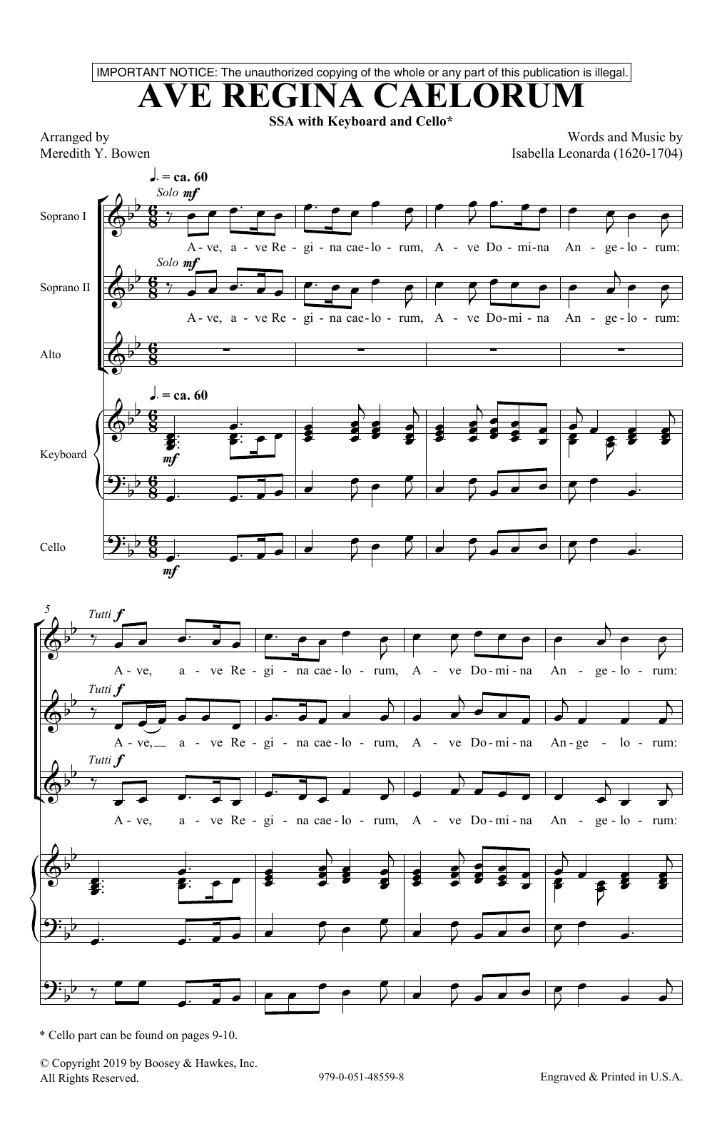 Isabella Leonarda Ave Regina Caelorum (arr. Meredith Y. Bowen) Sheet Music Notes & Chords for SSA Choir - Download or Print PDF