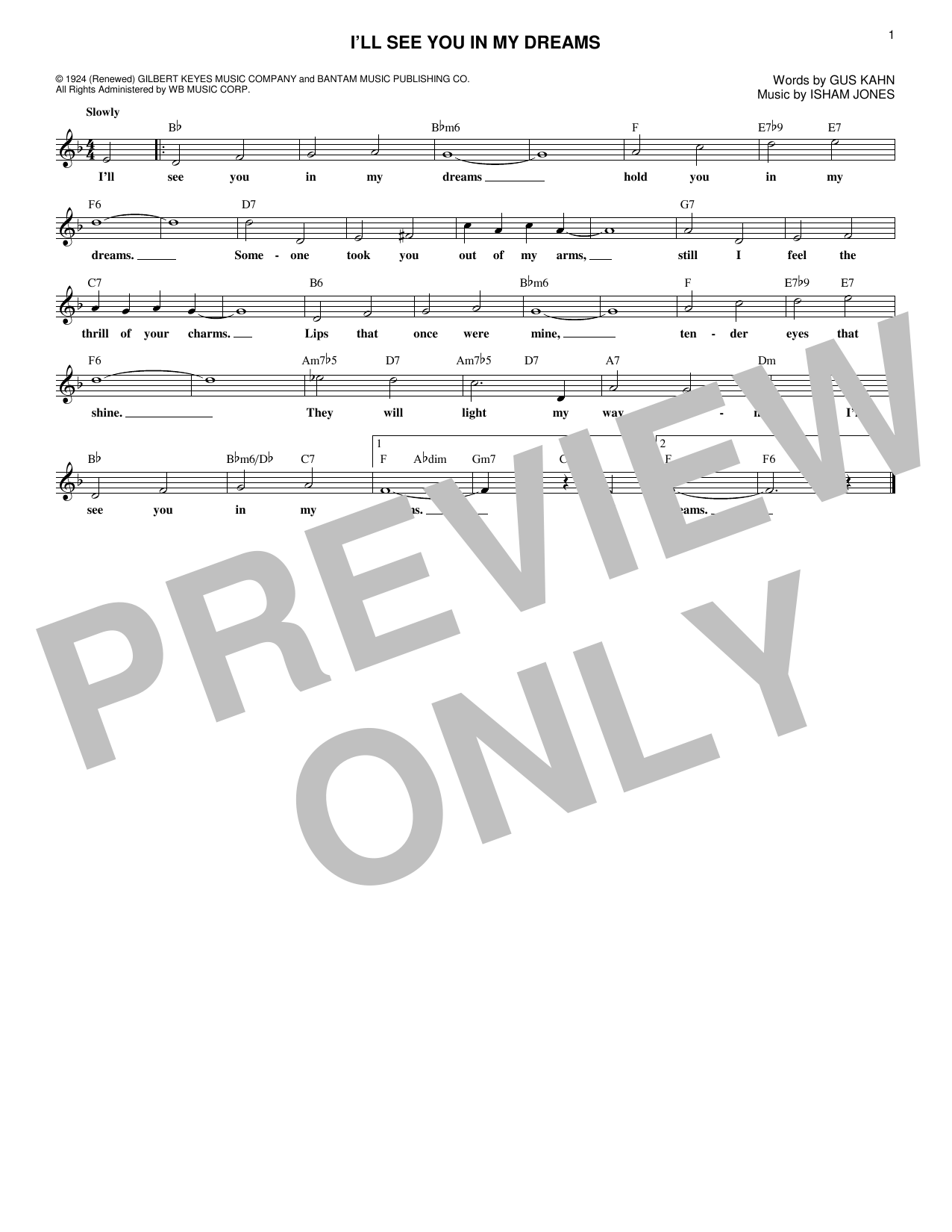 Isham Jones I'll See You In My Dreams Sheet Music Notes & Chords for Banjo - Download or Print PDF