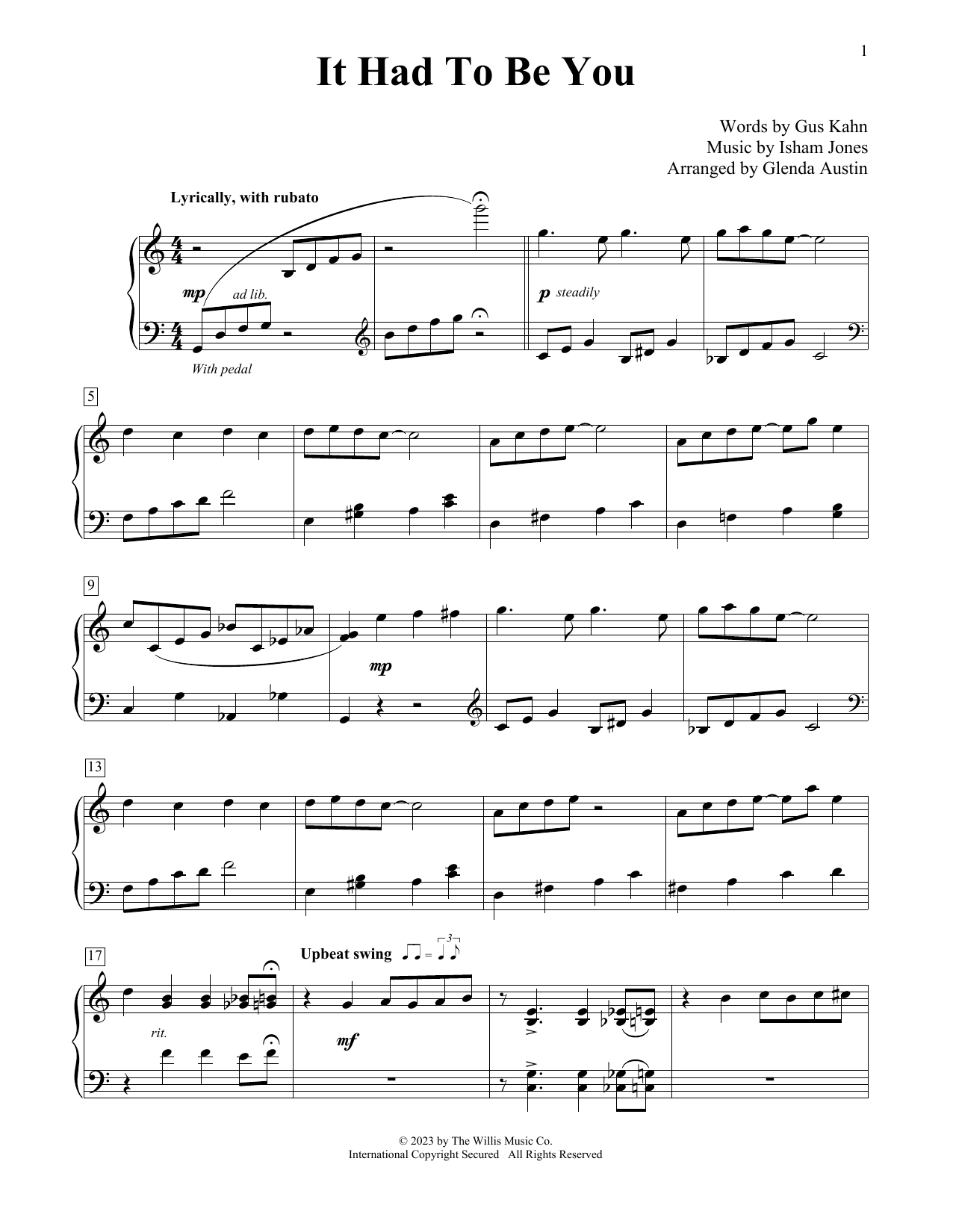 Isham Jones It Had To Be You (arr. Glenda Austin) Sheet Music Notes & Chords for Educational Piano - Download or Print PDF