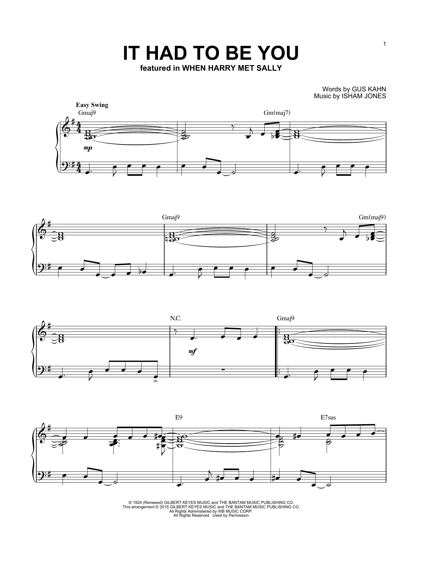 Isham Jones It Had To Be You [Jazz version] (arr. Brent Edstrom) Sheet Music Notes & Chords for Piano - Download or Print PDF