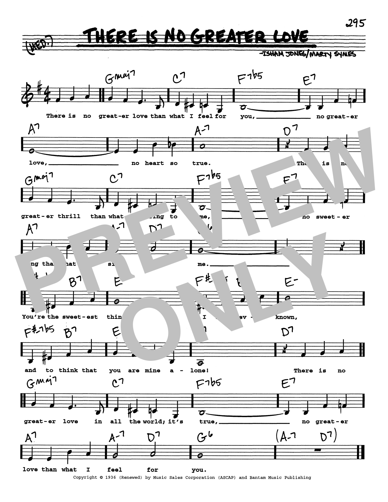 Isham Jones (There Is) No Greater Love (Low Voice) Sheet Music Notes & Chords for Real Book – Melody, Lyrics & Chords - Download or Print PDF