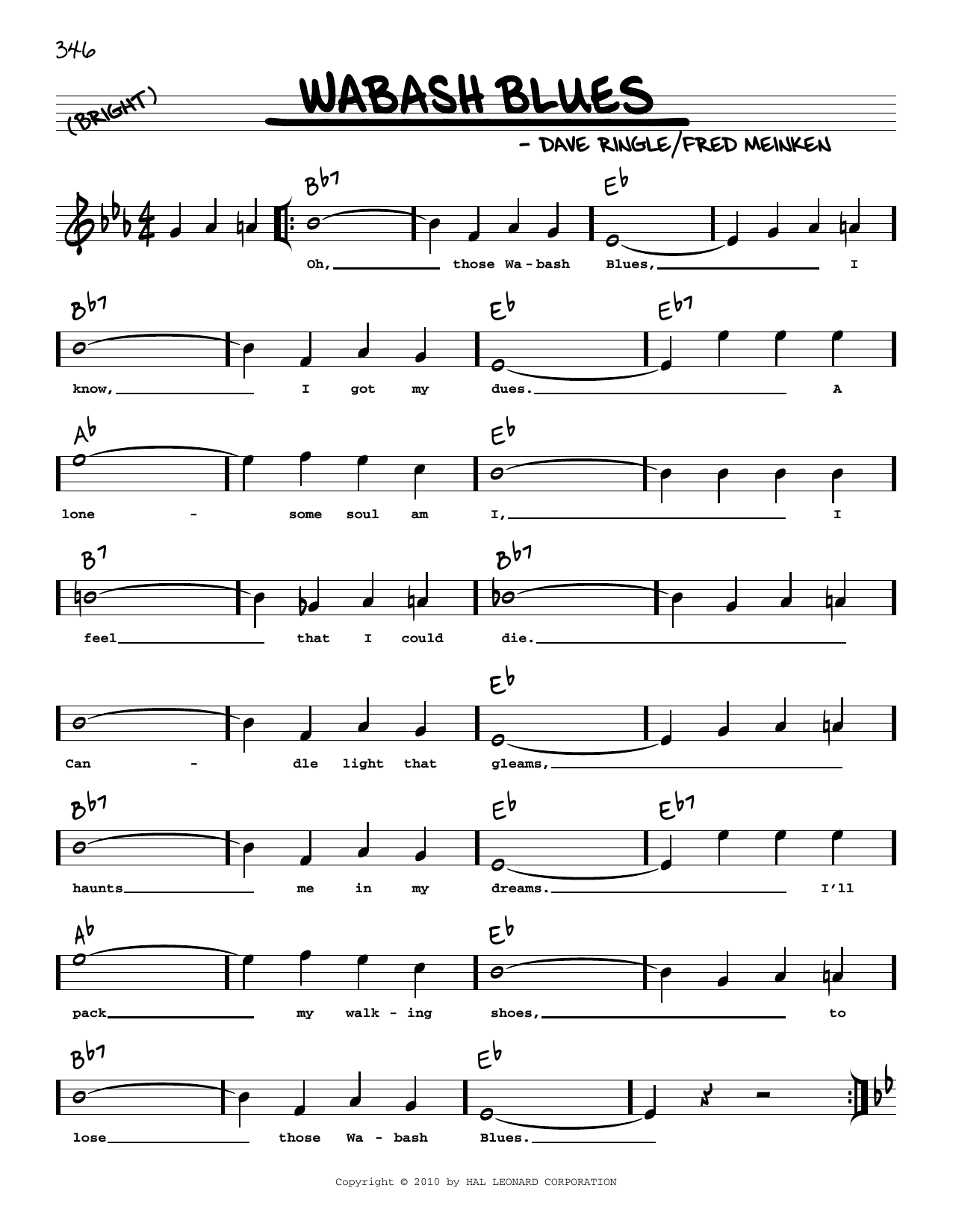 Isham Jones Wabash Blues (arr. Robert Rawlins) Sheet Music Notes & Chords for Real Book – Melody, Lyrics & Chords - Download or Print PDF