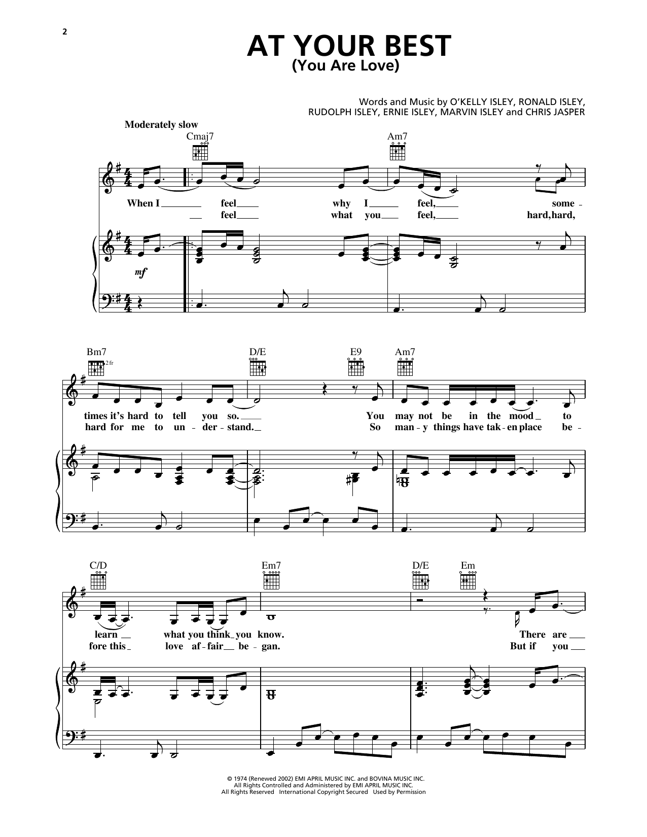 Isley Brothers At Your Best (You Are Love) Sheet Music Notes & Chords for Piano, Vocal & Guitar Chords (Right-Hand Melody) - Download or Print PDF