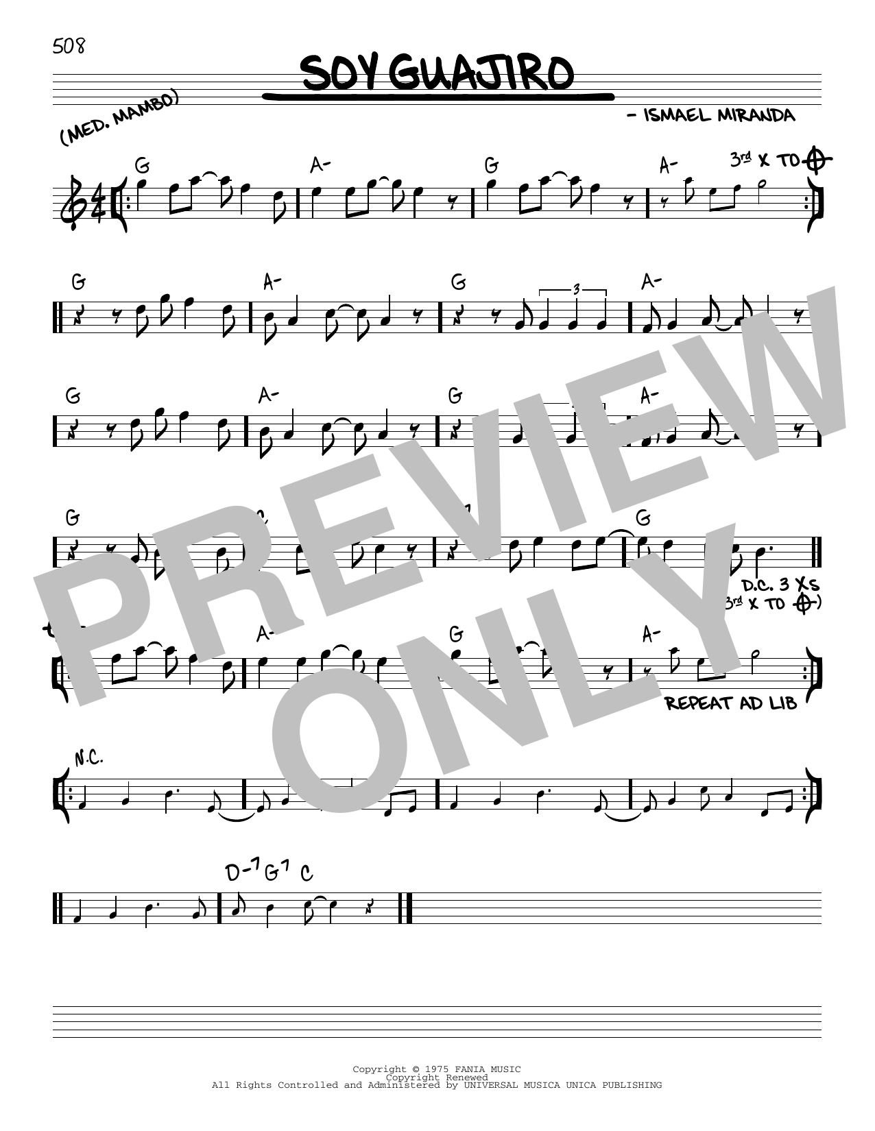 Ismael Miranda Soy Guajiro Sheet Music Notes & Chords for Real Book – Melody & Chords - Download or Print PDF