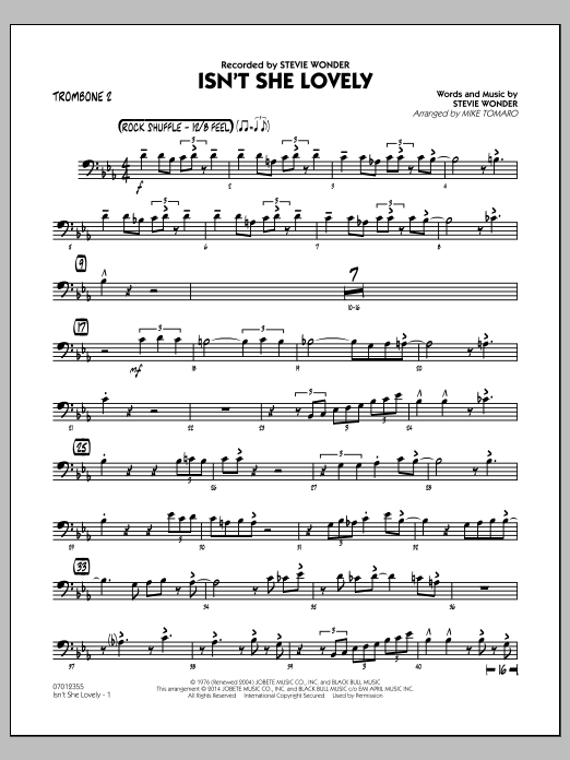 Mike Tomaro Isn T She Lovely Trombone 2 Sheet Music Download Pdf Score 331714