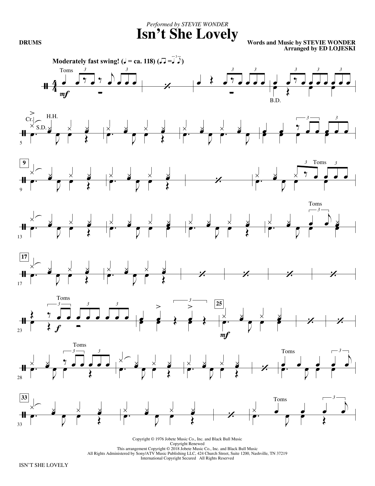 Stevie Wonder Isn T She Lovely Drums Sheet Music Download Pdf Score 379379