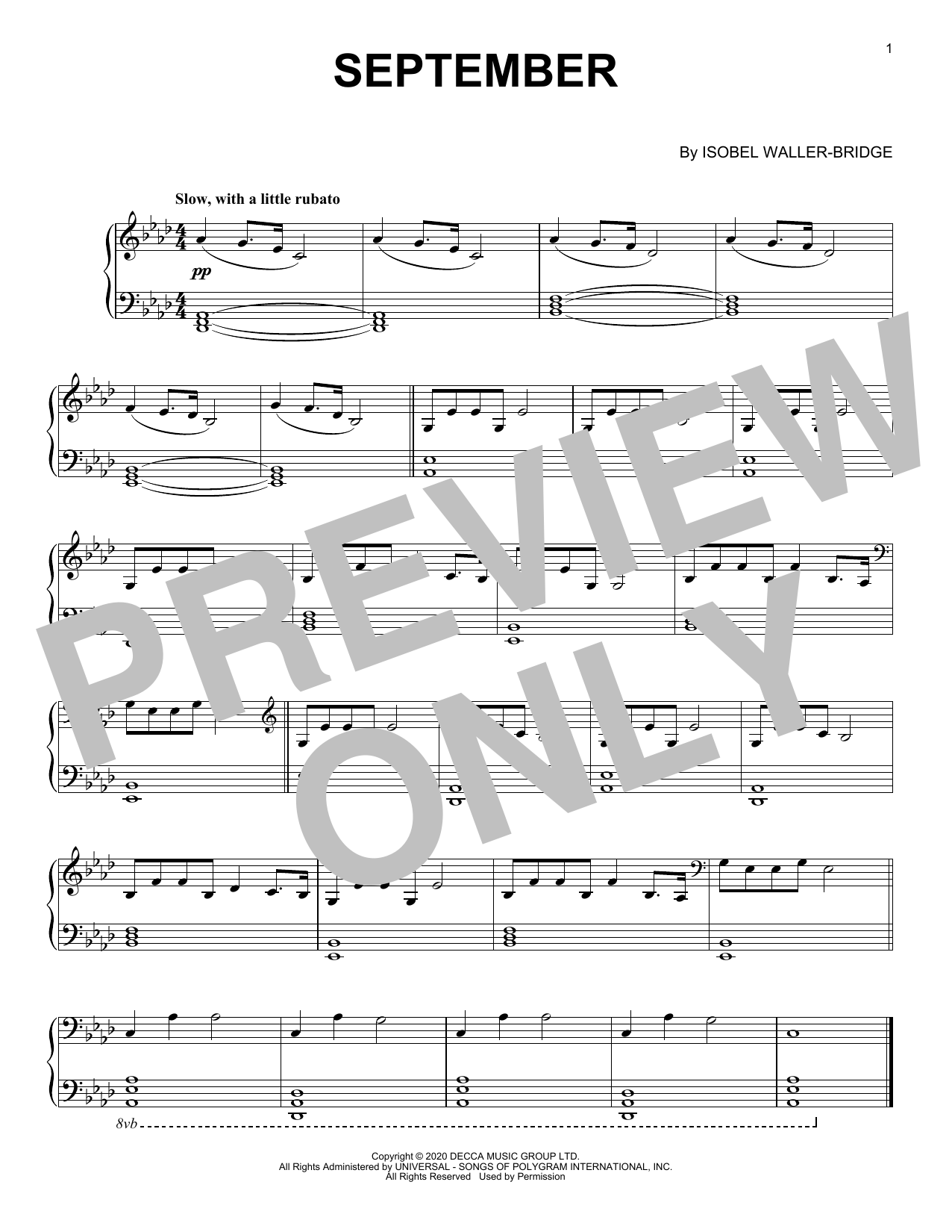 Isobel Waller-Bridge September Sheet Music Notes & Chords for Piano Solo - Download or Print PDF