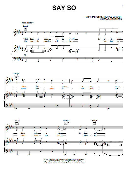 Israel & New Breed Say So Sheet Music Notes & Chords for Piano, Vocal & Guitar (Right-Hand Melody) - Download or Print PDF