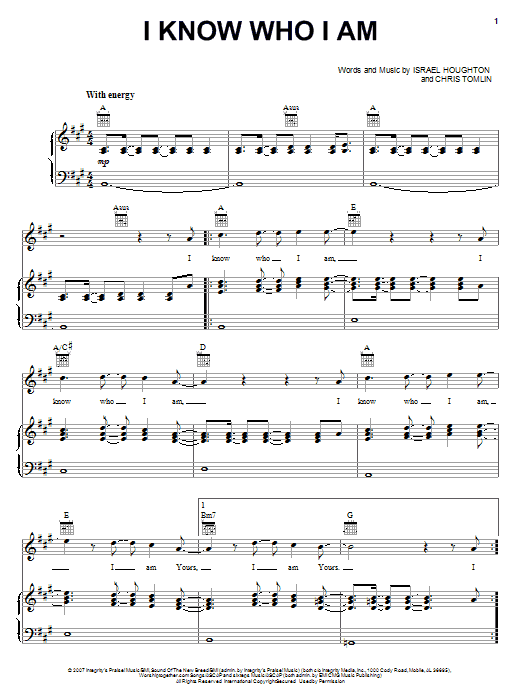 Israel Houghton I Know Who I Am Sheet Music Notes & Chords for Piano, Vocal & Guitar (Right-Hand Melody) - Download or Print PDF Israel Houghton I Know Who I Am Sheet Music Notes & Chords for Piano, Vocal & Guitar (Right-Hand Melody) - Download or Print PDF