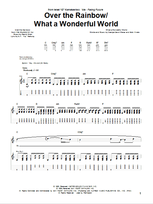 Israel ''Iz'' Kamakawiwo'ole Over The Rainbow / What A Wonderful World Sheet Music Notes & Chords for Ukulele - Download or Print PDF