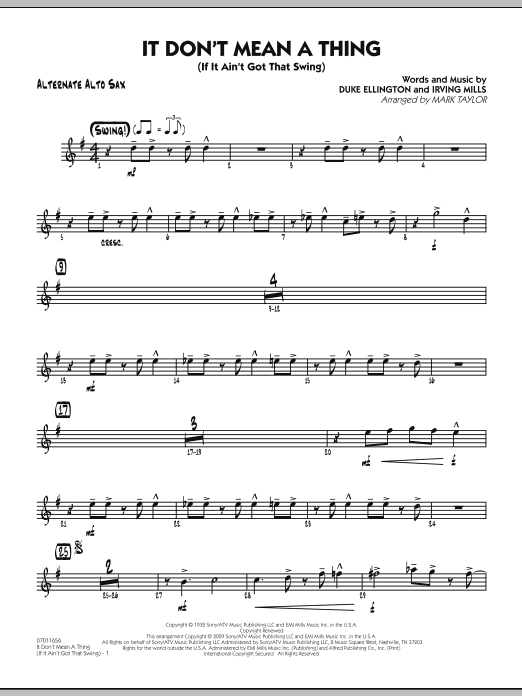Mark Taylor It Don T Mean A Thing If It Ain T Got That Swing Alternate Alto Sax Sheet Music Download Pdf Score 279965