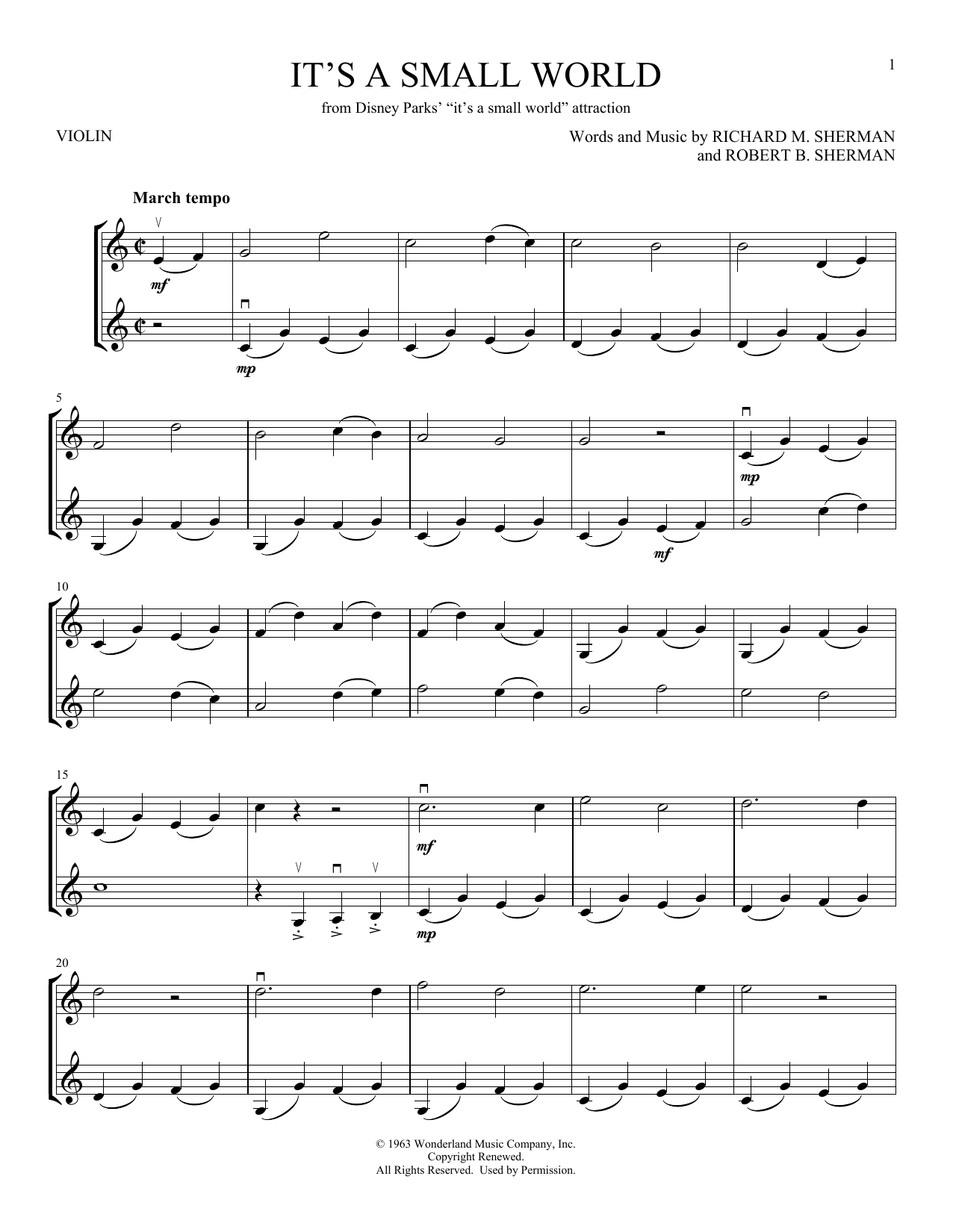 Richard M Sherman It S A Small World Sheet Music Download Pdf Score