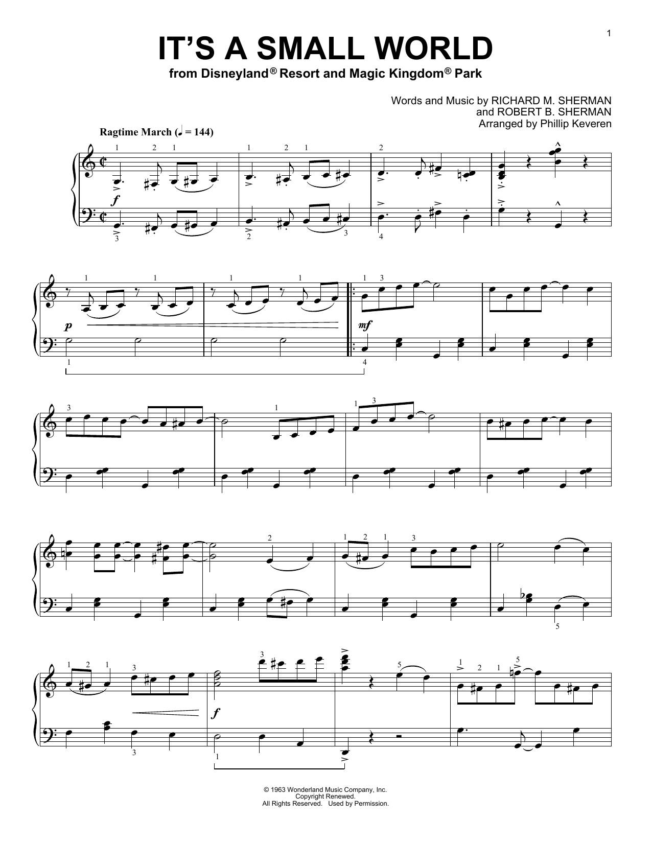 Sherman Brothers It S A Small World Ragtime Version Arr Phillip Keveren Sheet Music Download Pdf Score 17