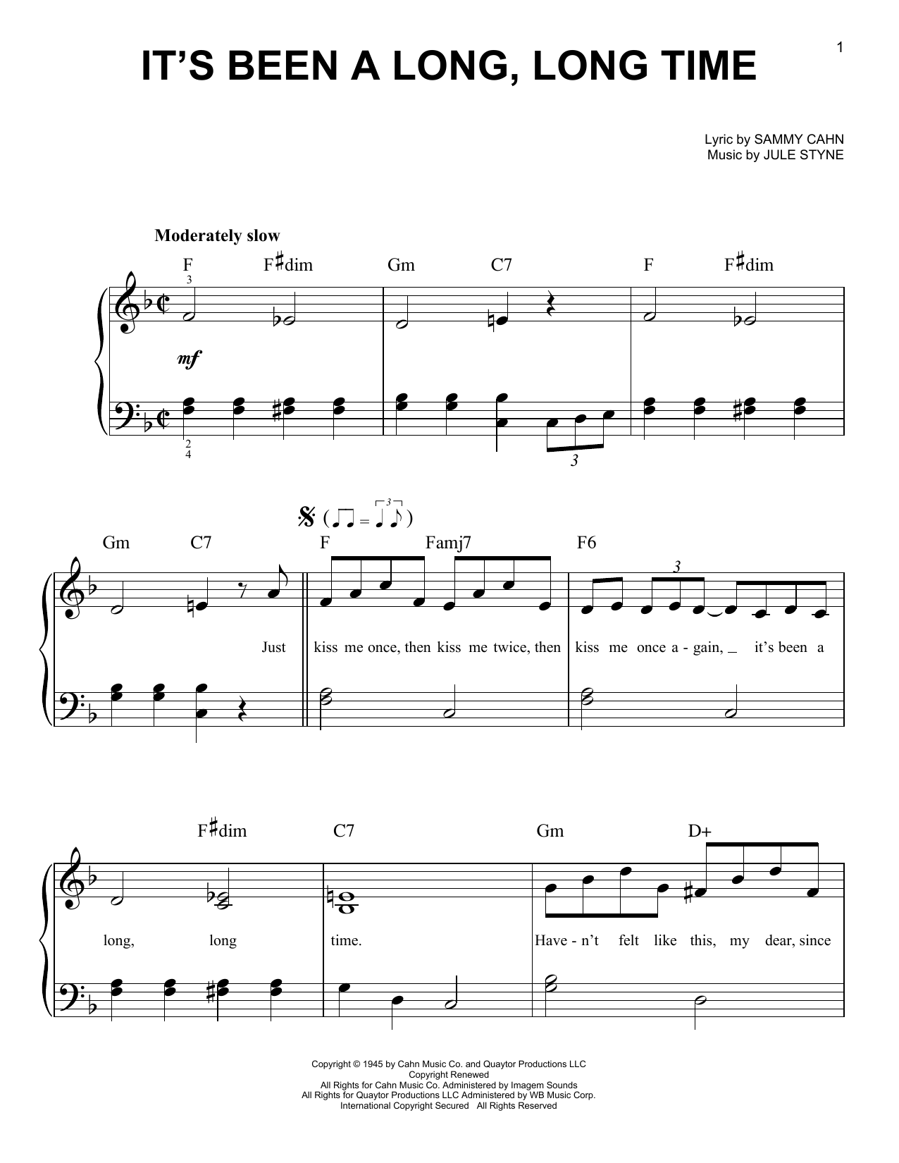 Jule Styne It S Been A Long Long Time Chords Sheet Music Notes