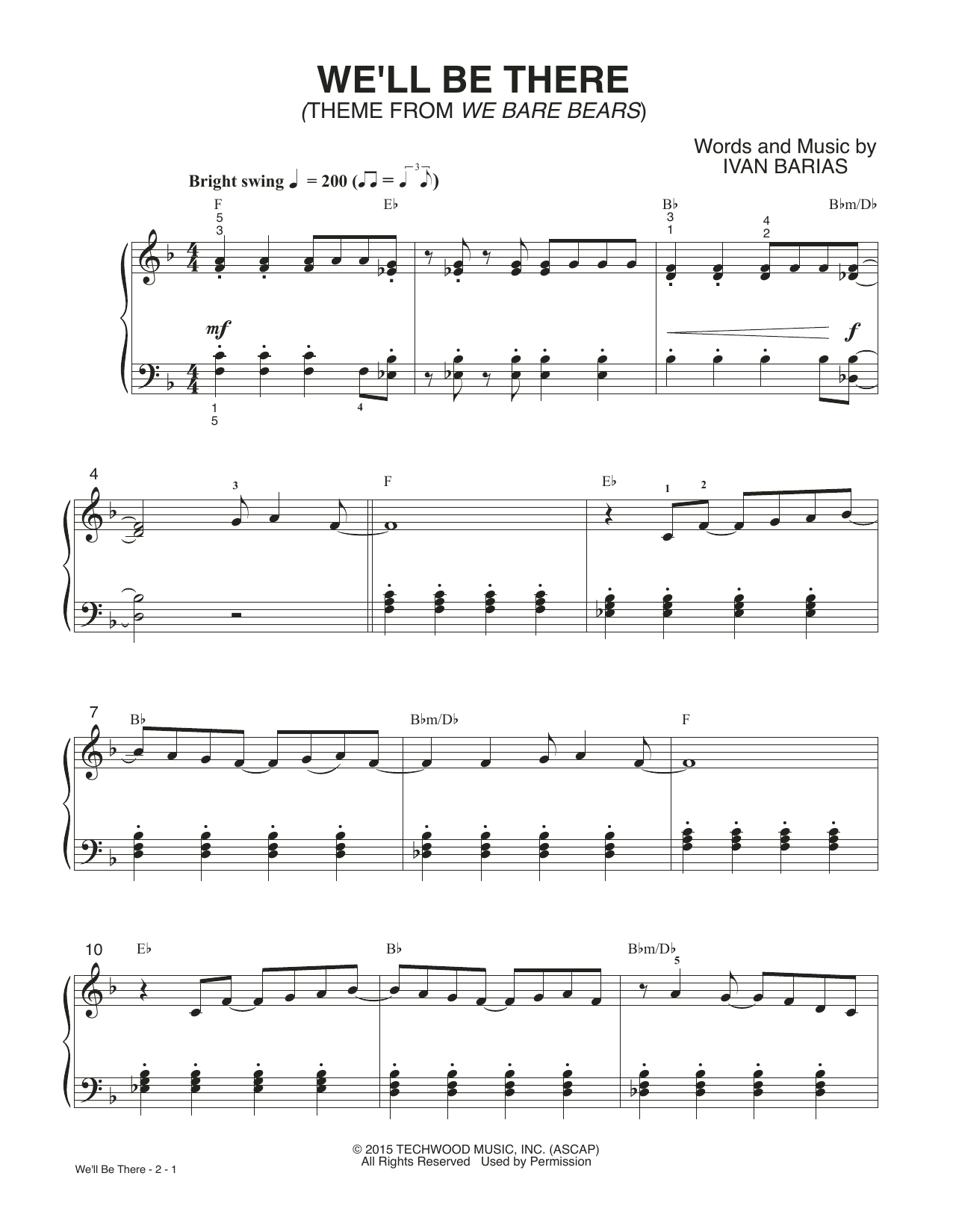 Ivan Barias We'll Be There (from We Bare Bears) Sheet Music Notes & Chords for Easy Piano - Download or Print PDF Ivan Barias We'll Be There (from We Bare Bears) Sheet Music Notes & Chords for Easy Piano - Download or Print PDF