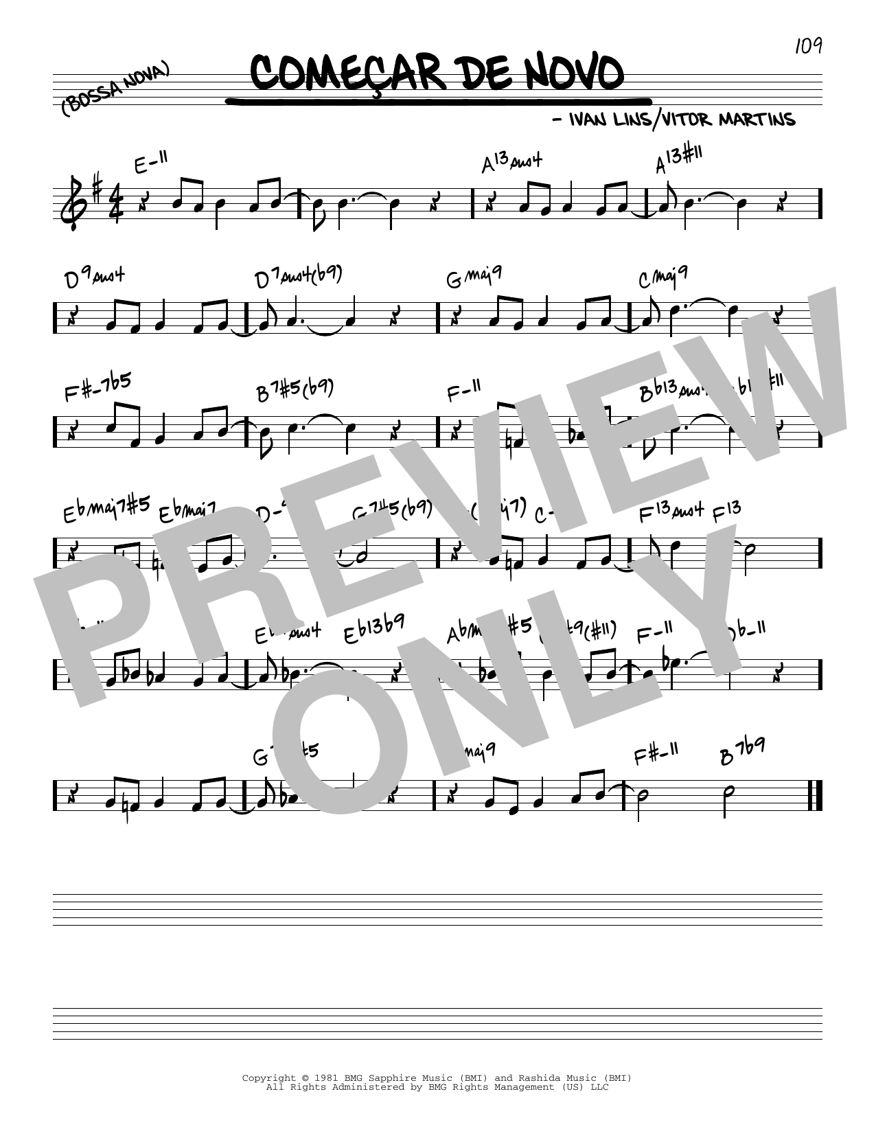 Ivan Lins Comecar De Novo Sheet Music Notes & Chords for Real Book – Melody & Chords - Download or Print PDF