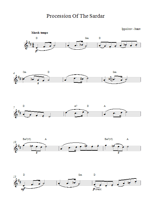 Ivanov Ippolitov Procession Of The Sardar Sheet Music Notes & Chords for Melody Line & Chords - Download or Print PDF