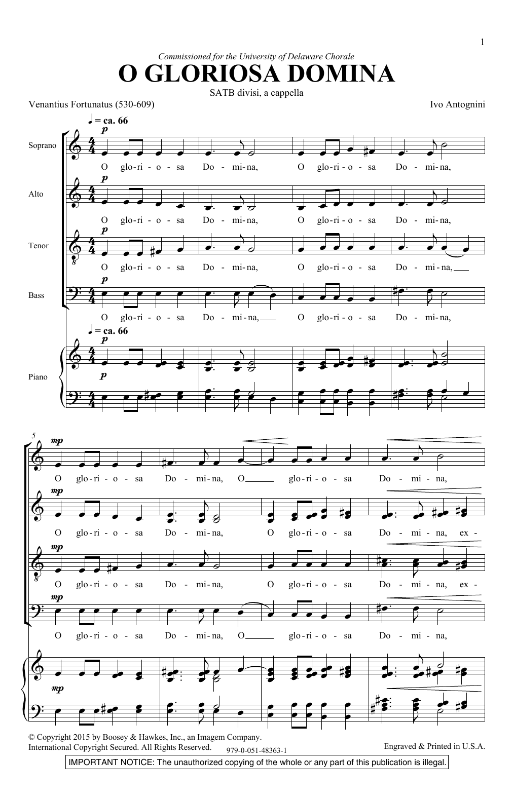 Ivo Antognini O Gloriosa Domina Sheet Music Notes & Chords for SATB Choir - Download or Print PDF