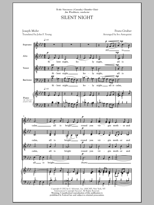 Ivo Antognini Silent Night Sheet Music Notes & Chords for SATB - Download or Print PDF