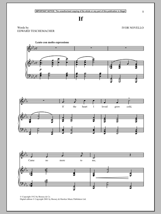 Ivor Novello If Sheet Music Notes & Chords for Piano & Vocal - Download or Print PDF