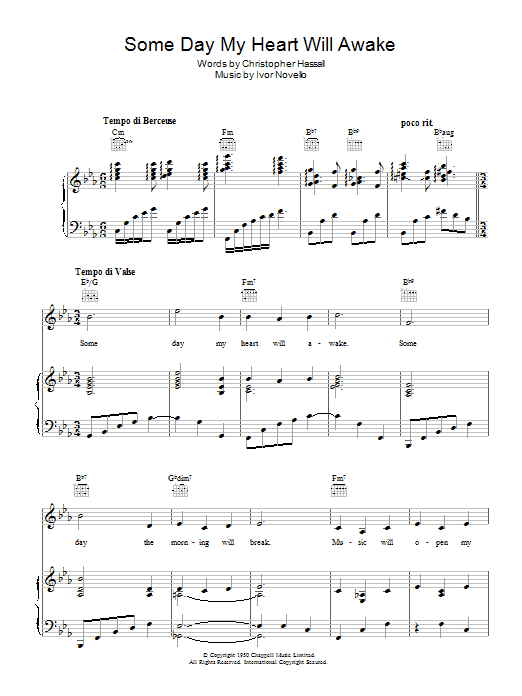 Ivor Novello Someday My Heart Will Awake Sheet Music Notes & Chords for Piano, Vocal & Guitar (Right-Hand Melody) - Download or Print PDF