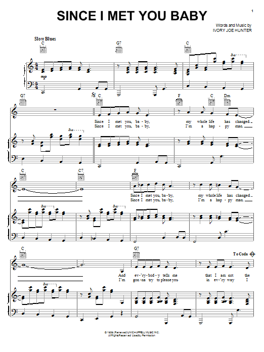 Ivory Joe Hunter Since I Met You Baby Sheet Music Notes & Chords for Melody Line, Lyrics & Chords - Download or Print PDF
