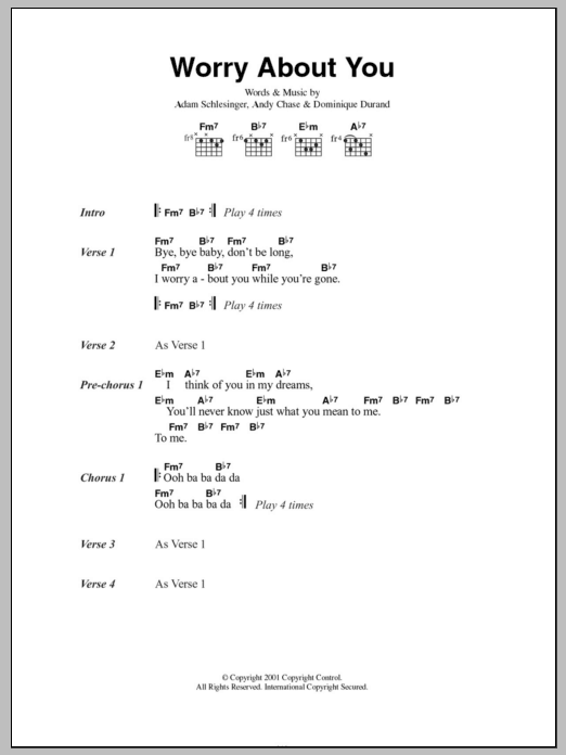 Ivy Worry About You Sheet Music Notes & Chords for Lyrics & Chords - Download or Print PDF