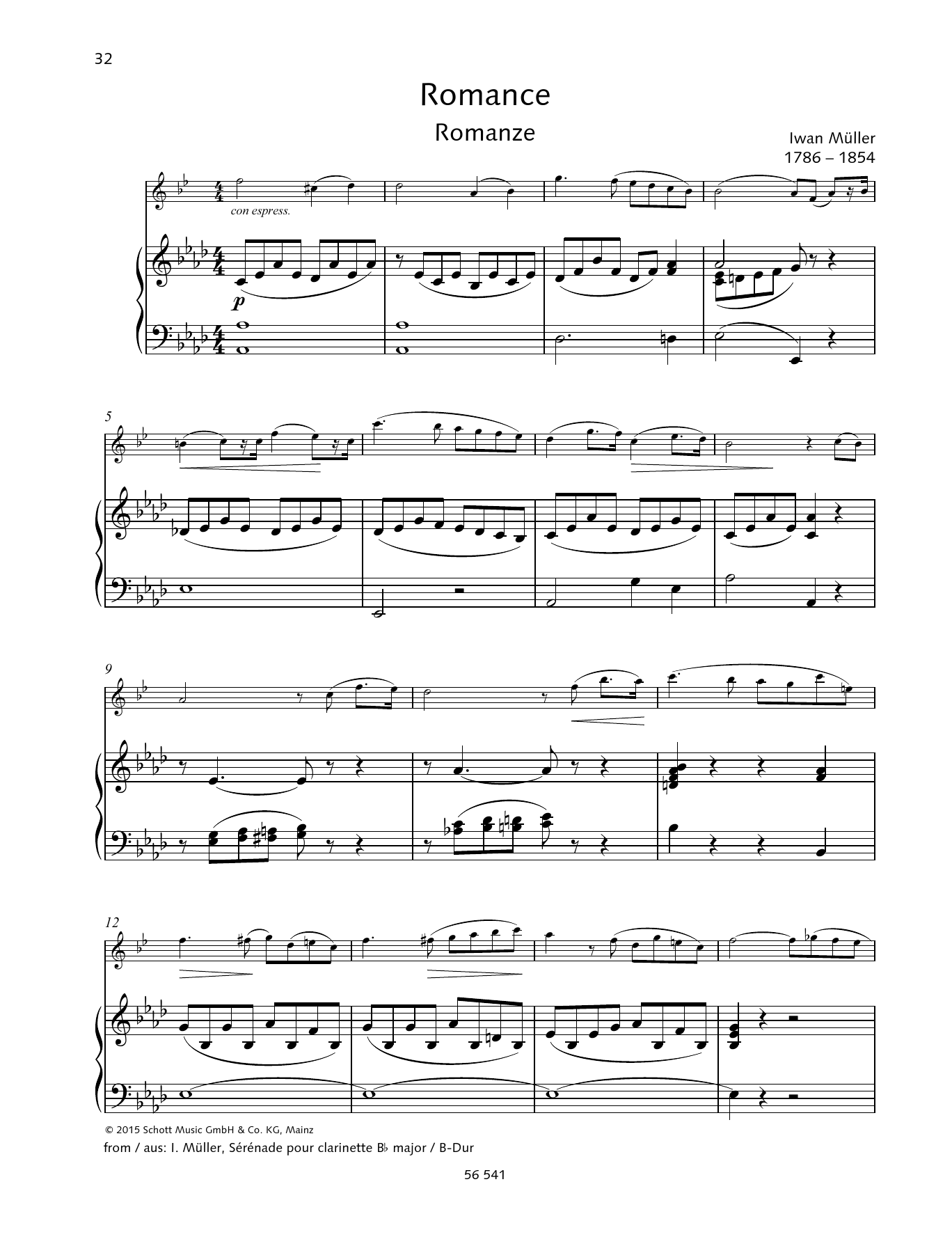 Iwan Müller Romance Sheet Music Notes & Chords for Woodwind Solo - Download or Print PDF