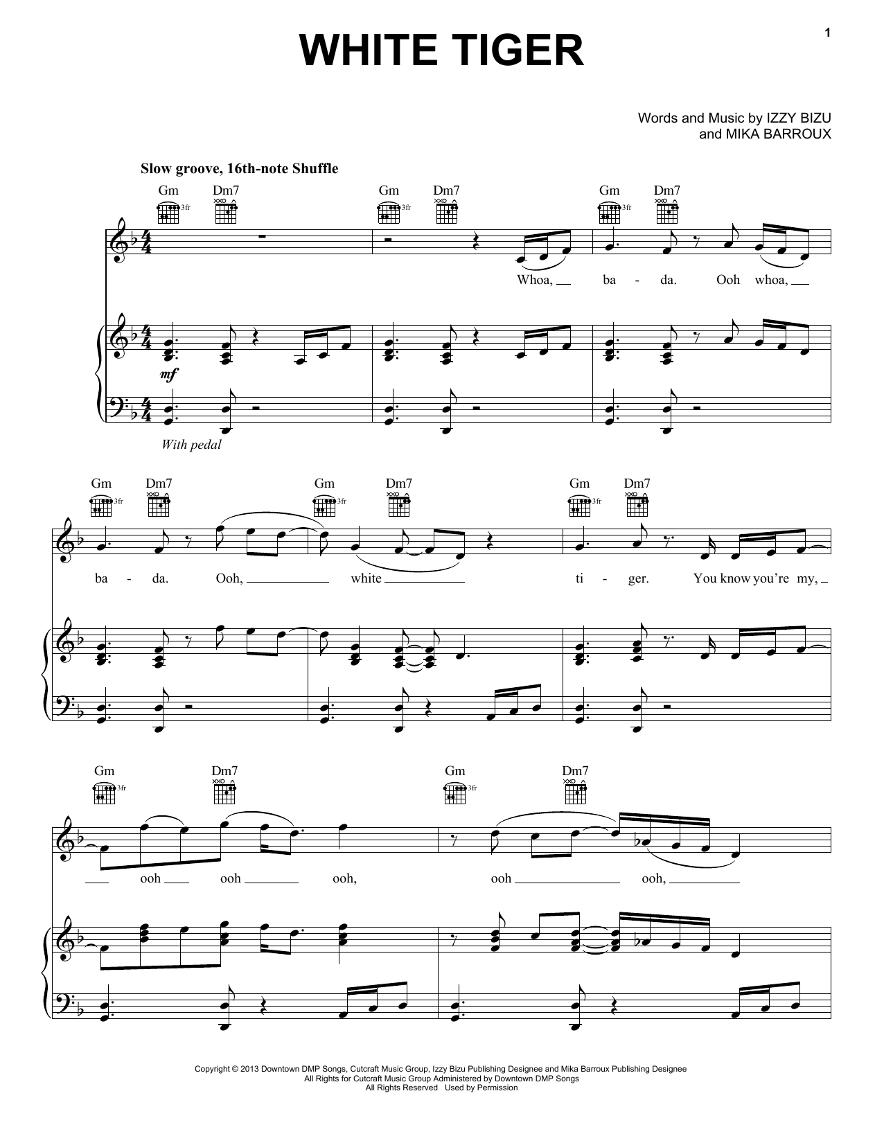 Izzy Bizu White Tiger Sheet Music Notes & Chords for Piano, Vocal & Guitar (Right-Hand Melody) - Download or Print PDF