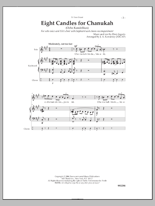 J. A. Kawarsky Eight Candles for Chanukah Sheet Music Notes & Chords for Choral - Download or Print PDF
