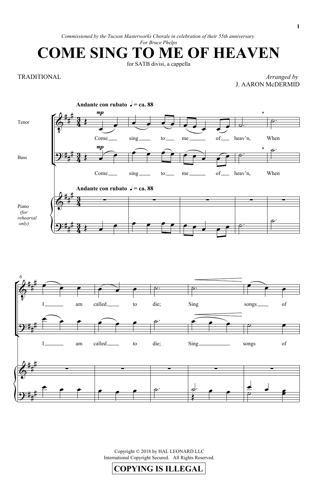 J. Aaron McDermid Come Sing To Me Of Heaven Sheet Music Notes & Chords for SATB - Download or Print PDF