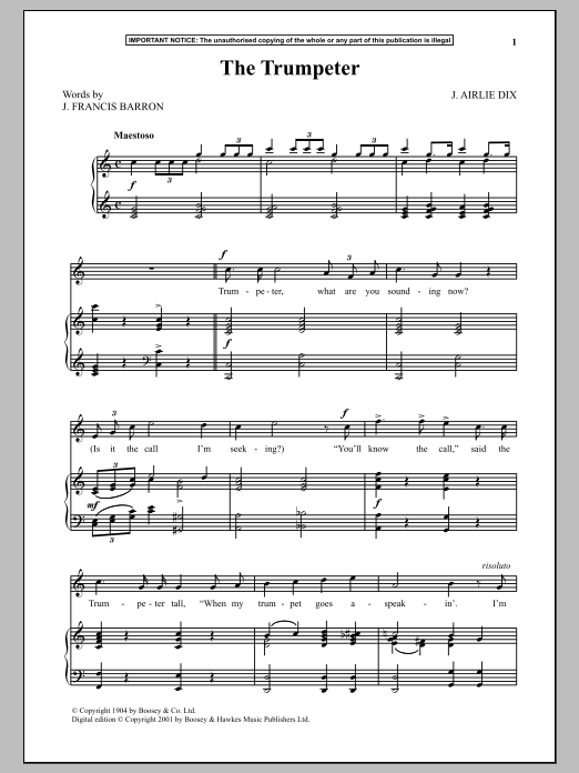 J. Airlie Dix The Trumpeter Sheet Music Notes & Chords for Piano & Vocal - Download or Print PDF