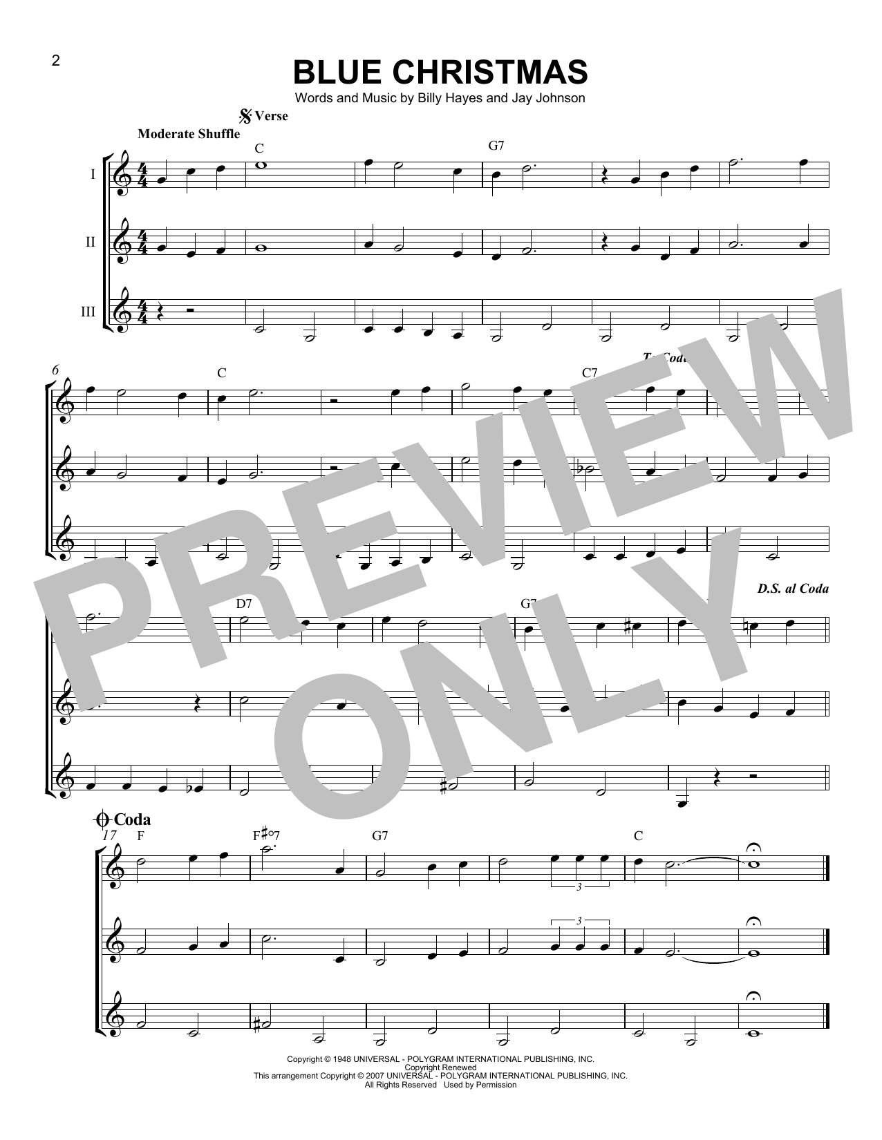 Elvis Presley Blue Christmas Sheet Music Notes & Chords for Guitar Ensemble - Download or Print PDF