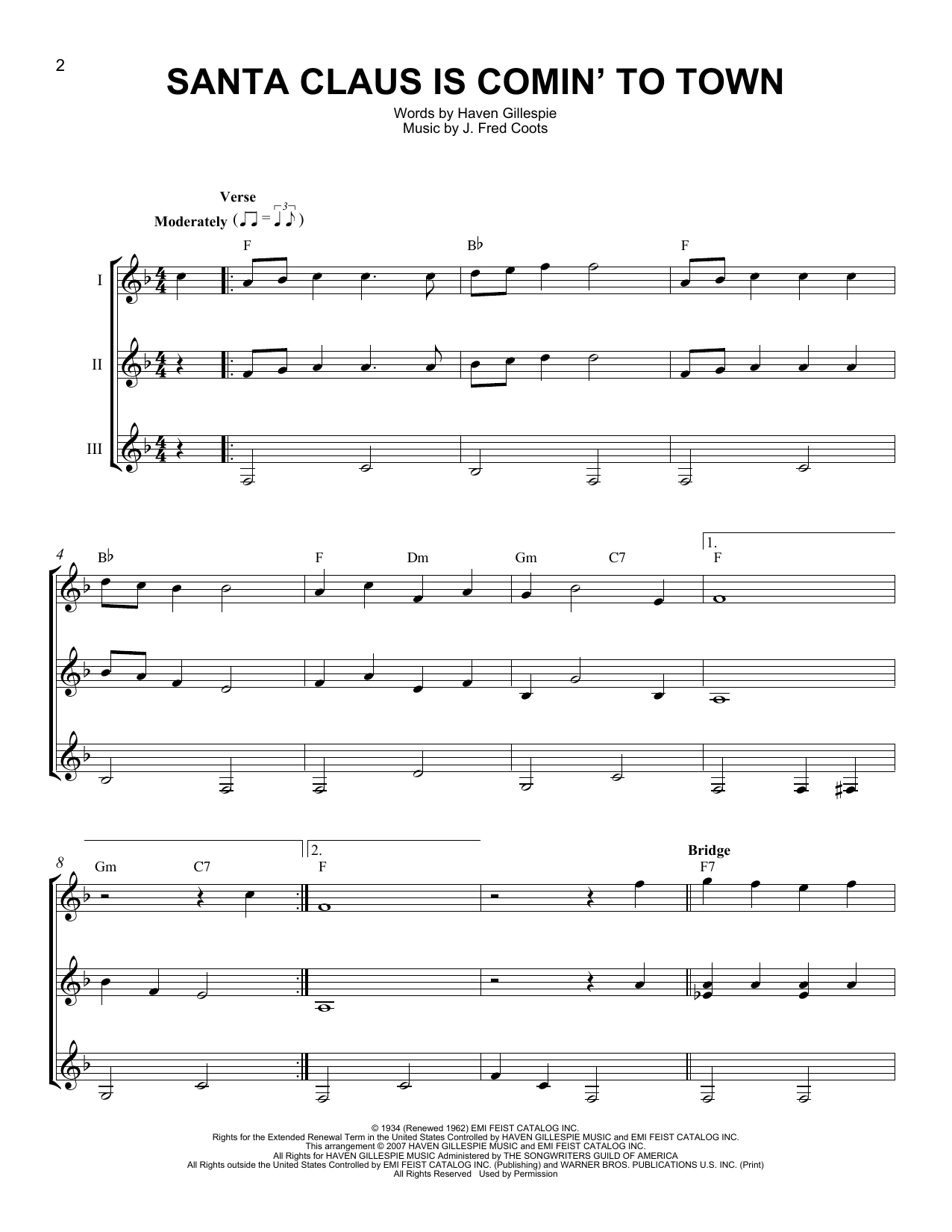 J Arnold Santa Claus Is Comin' To Town Sheet Music Notes & Chords for Guitar Ensemble - Download or Print PDF
