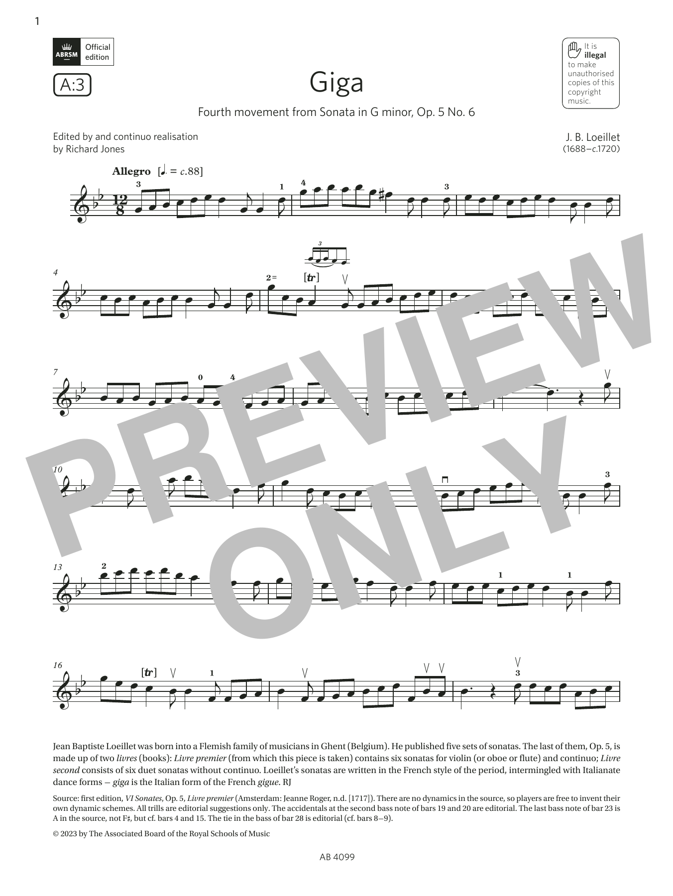 J. B. Loeillet Giga (Grade 5, A3, from the ABRSM Violin Syllabus from 2024) Sheet Music Notes & Chords for Violin Solo - Download or Print PDF J. B. Loeillet Giga (Grade 5, A3, from the ABRSM Violin Syllabus from 2024) Sheet Music Notes & Chords for Violin Solo - Download or Print PDF