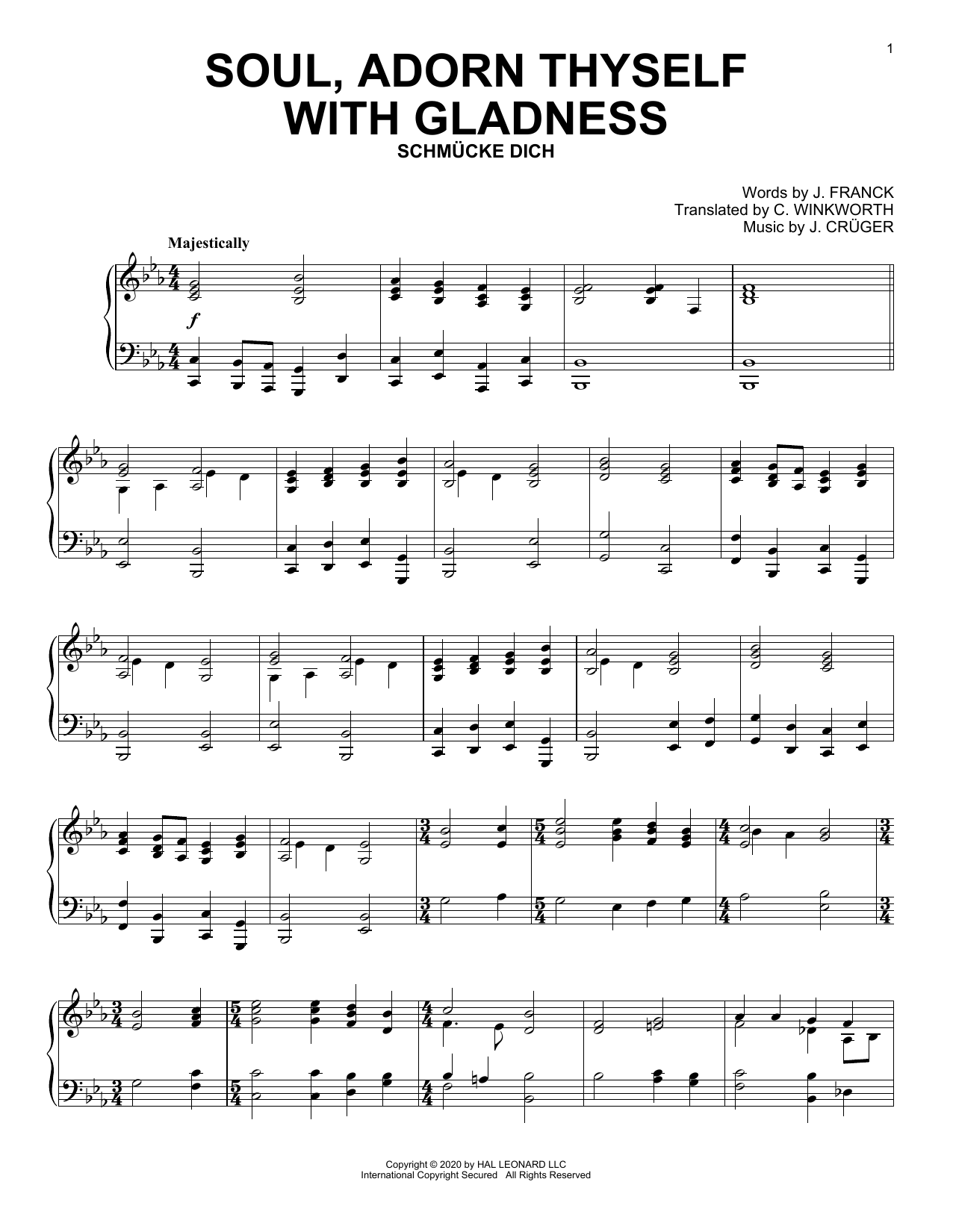 J. Cruger Soul, Adorn Thyself With Gladness Sheet Music Notes & Chords for Piano Solo - Download or Print PDF