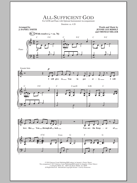 J. Daniel Smith All-Sufficient God Sheet Music Notes & Chords for SATB - Download or Print PDF