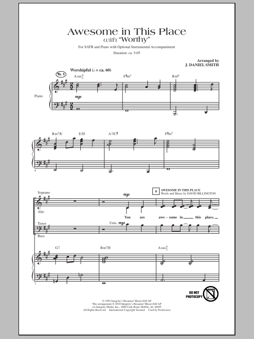 J. Daniel Smith Awesome In This Place (with Worthy) Sheet Music Notes & Chords for SATB - Download or Print PDF