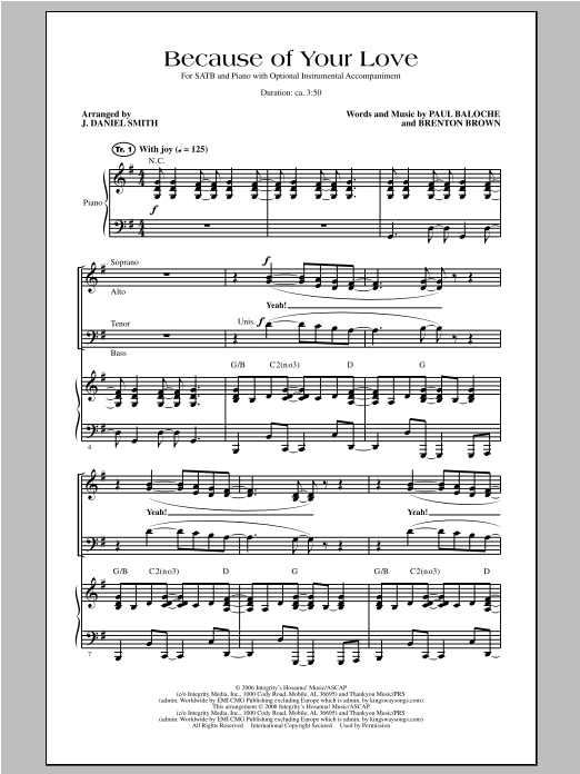 J. Daniel Smith Because Of Your Love Sheet Music Notes & Chords for SATB - Download or Print PDF