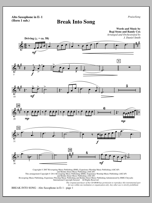J. Daniel Smith Break Into Song - Alto Sax 1 (sub. Horn 1) Sheet Music Notes & Chords for Choir Instrumental Pak - Download or Print PDF