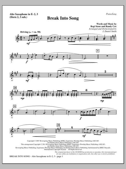 J. Daniel Smith Break Into Song - Alto Sax 2-3 (sub. Horn 2-3) Sheet Music Notes & Chords for Choir Instrumental Pak - Download or Print PDF