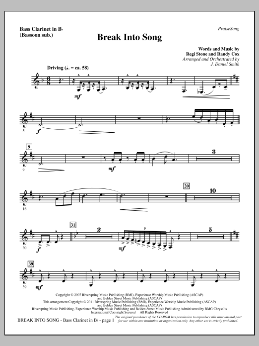 J. Daniel Smith Break Into Song - Bass Clarinet (sub. Bassoon) Sheet Music Notes & Chords for Choir Instrumental Pak - Download or Print PDF J. Daniel Smith Break Into Song - Bass Clarinet (sub. Bassoon) Sheet Music Notes & Chords for Choir Instrumental Pak - Download or Print PDF