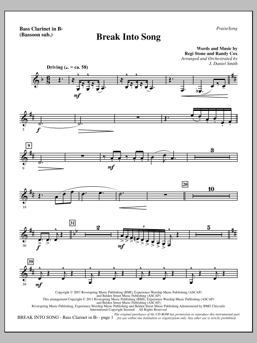 J. Daniel Smith Break Into Song - Bass Clarinet (sub. Bassoon) Sheet Music Notes & Chords for Choir Instrumental Pak - Download or Print PDF