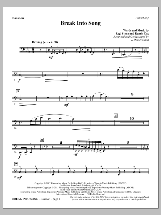 J. Daniel Smith Break Into Song - Bassoon Sheet Music Notes & Chords for Choir Instrumental Pak - Download or Print PDF