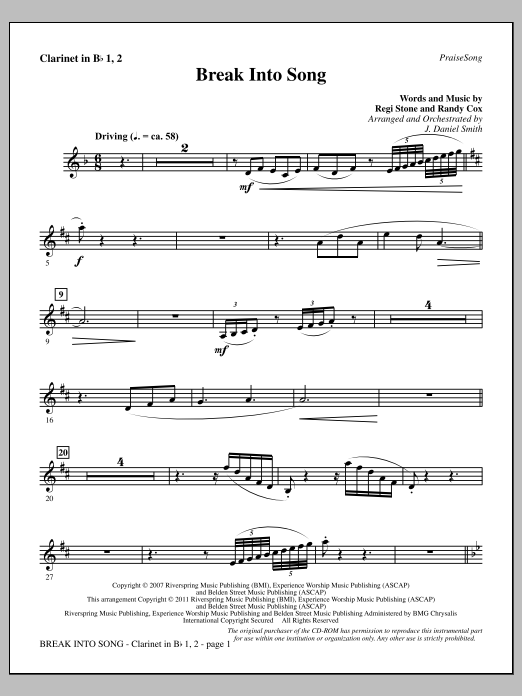 J. Daniel Smith Break Into Song - Bb Clarinet 1 & 2 Sheet Music Notes & Chords for Choir Instrumental Pak - Download or Print PDF
