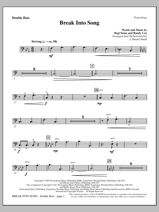 J. Daniel Smith Break Into Song - Double Bass Sheet Music Notes & Chords for Choir Instrumental Pak - Download or Print PDF