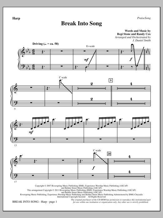 J. Daniel Smith Break Into Song - Harp Sheet Music Notes & Chords for Choir Instrumental Pak - Download or Print PDF