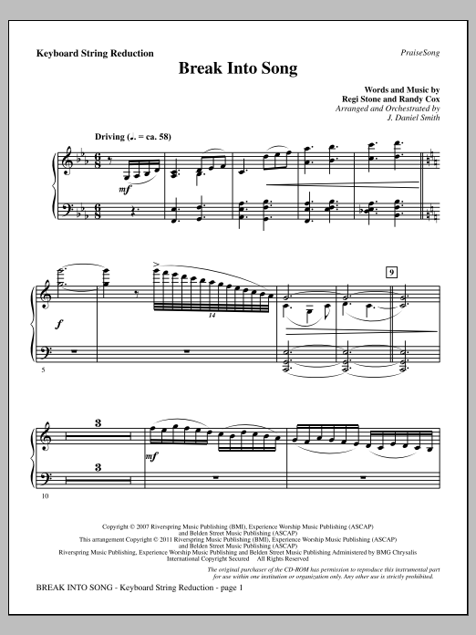 J. Daniel Smith Break Into Song - Keyboard String Reduction Sheet Music Notes & Chords for Choir Instrumental Pak - Download or Print PDF