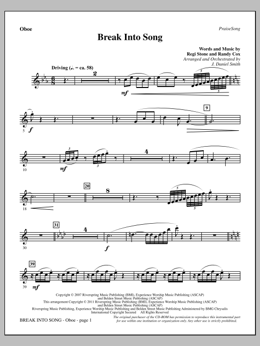 J. Daniel Smith Break Into Song - Oboe Sheet Music Notes & Chords for Choir Instrumental Pak - Download or Print PDF