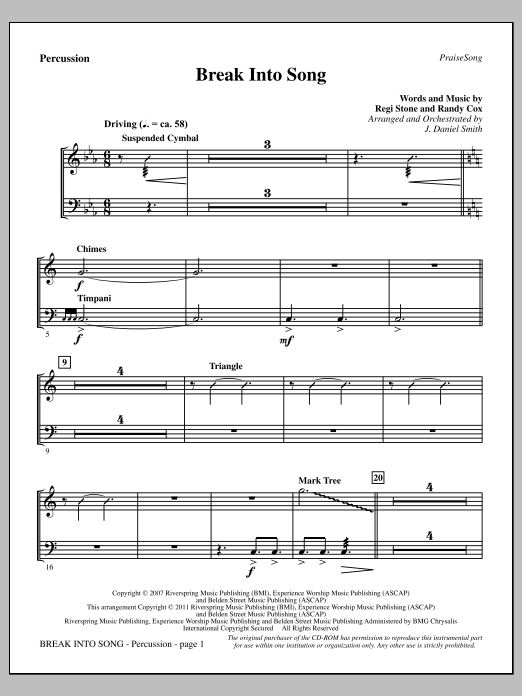 J. Daniel Smith Break Into Song - Percussion Sheet Music Notes & Chords for Choir Instrumental Pak - Download or Print PDF